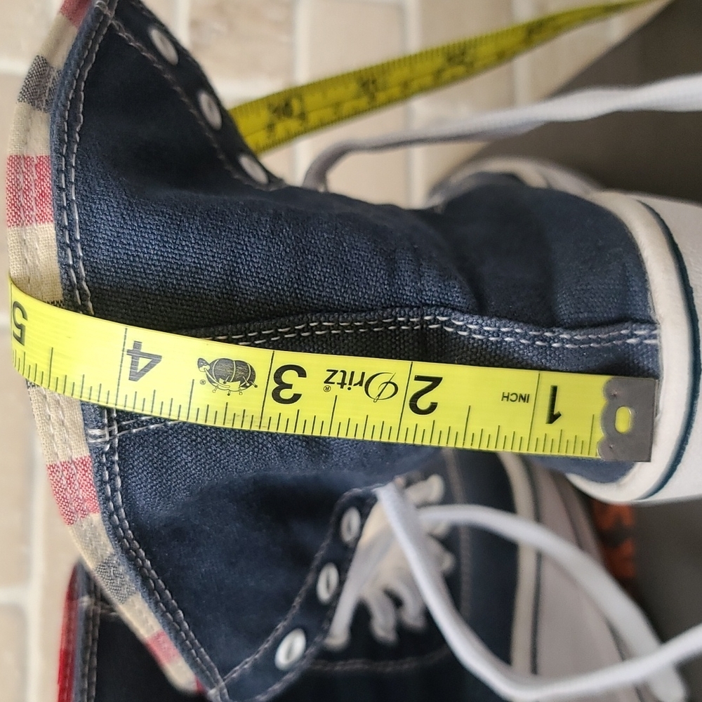 Navy High-Top Canvas Sneakers with Plaid Lining - Picture 10 of 12